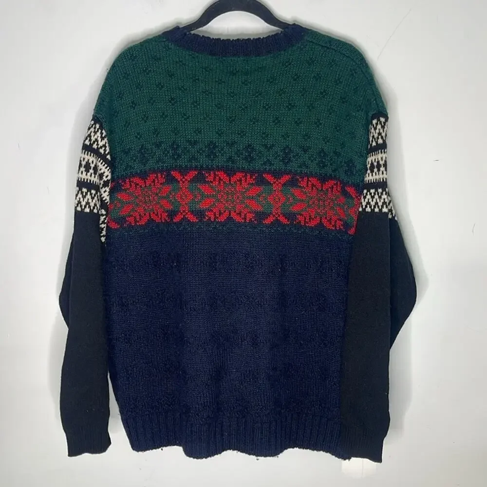 GAP Vintage Holiday Sweater Shetland Wool with Snowflake Pattern Size Large